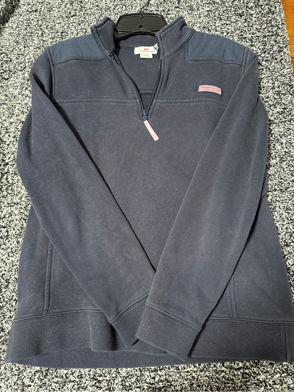 Vineyard Vines Navy Quarter-Zip Turtleneck Pullover with Pink Logo